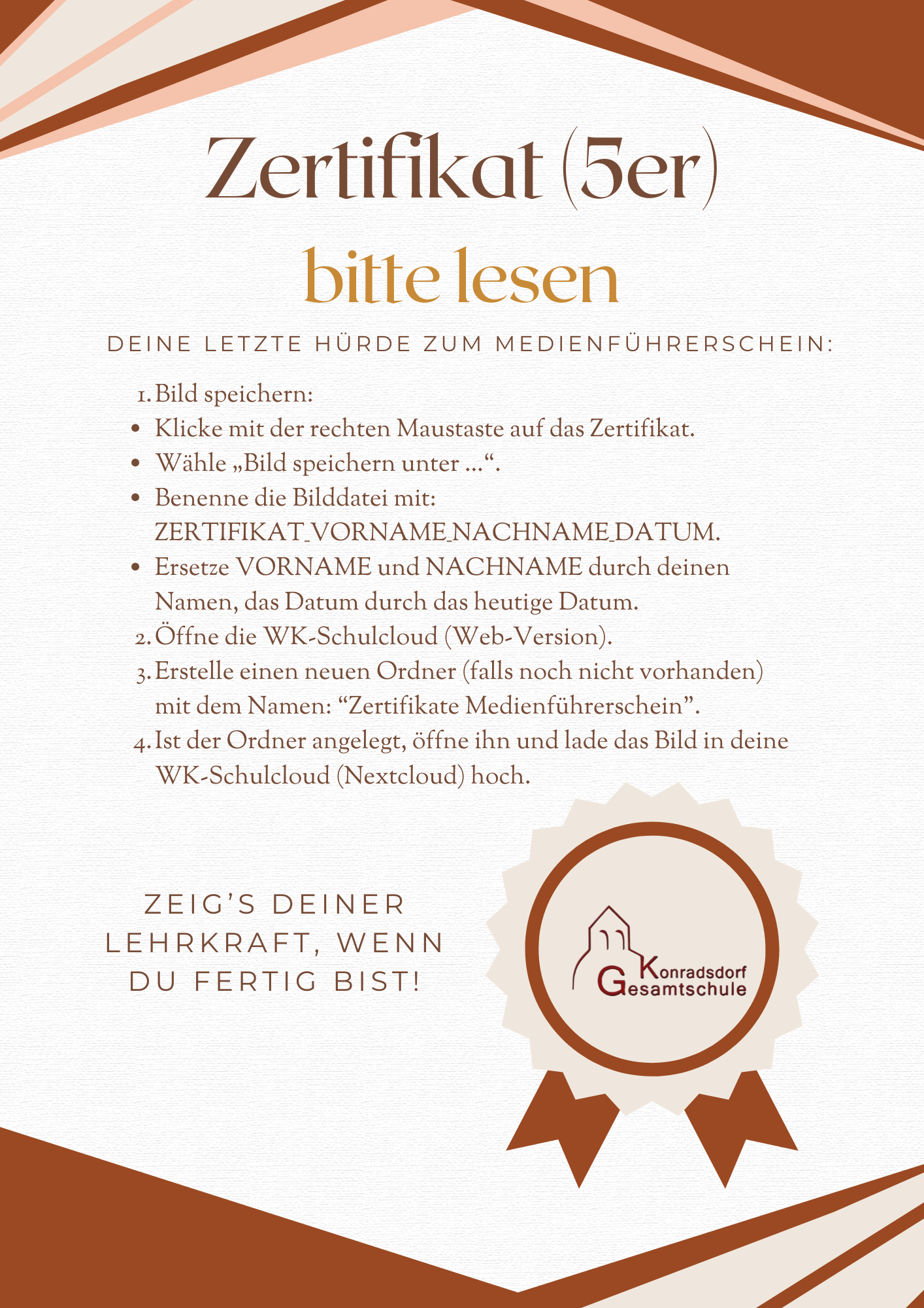 Beispiel-Zertifikat für den Medienführerschein